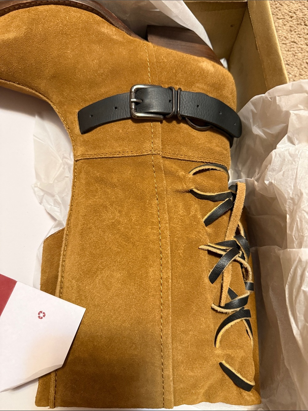 NWB Free People Tall Western Lace-Up Boots in Tan - Picture 4 of 5